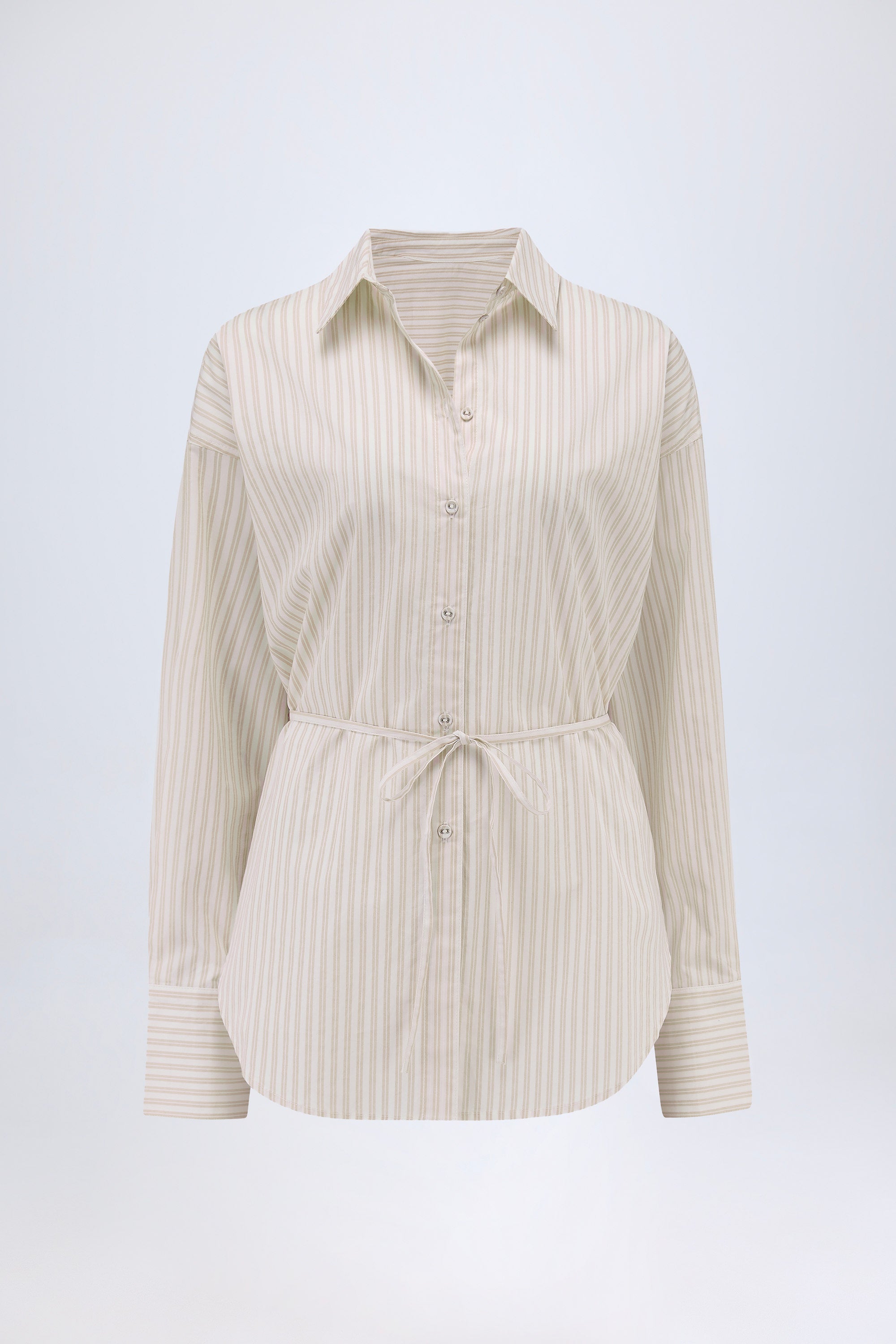 Oversized Cotton-Poplin Shirt in Taupe Stripe