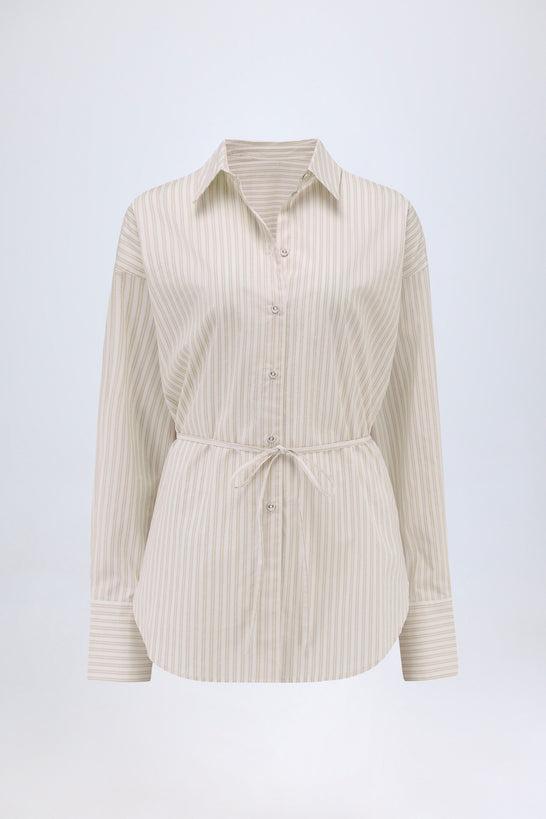 Oversized Shirt in Light Taupe Stripe