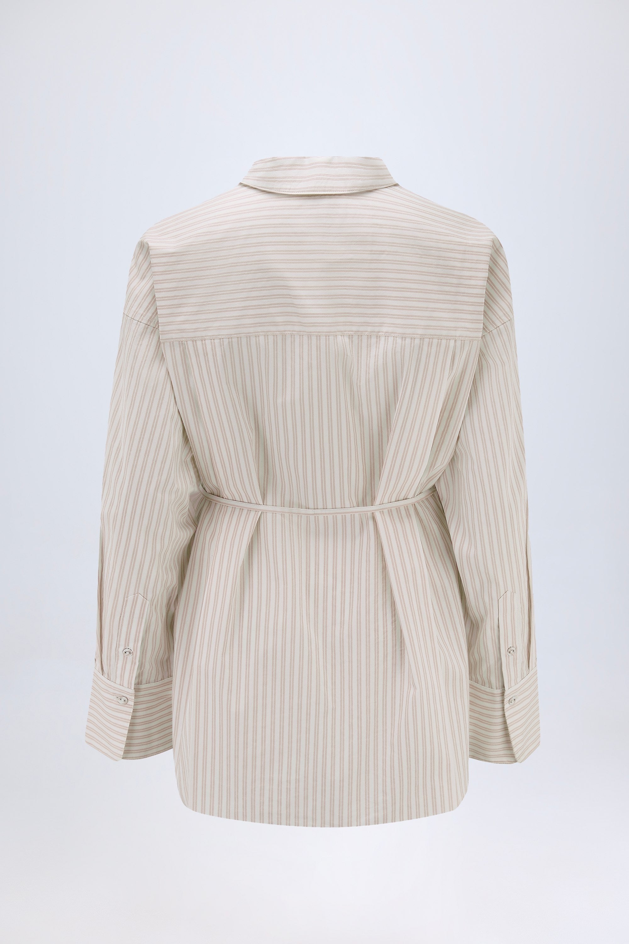 Oversized Cotton-Poplin Shirt in Taupe Stripe