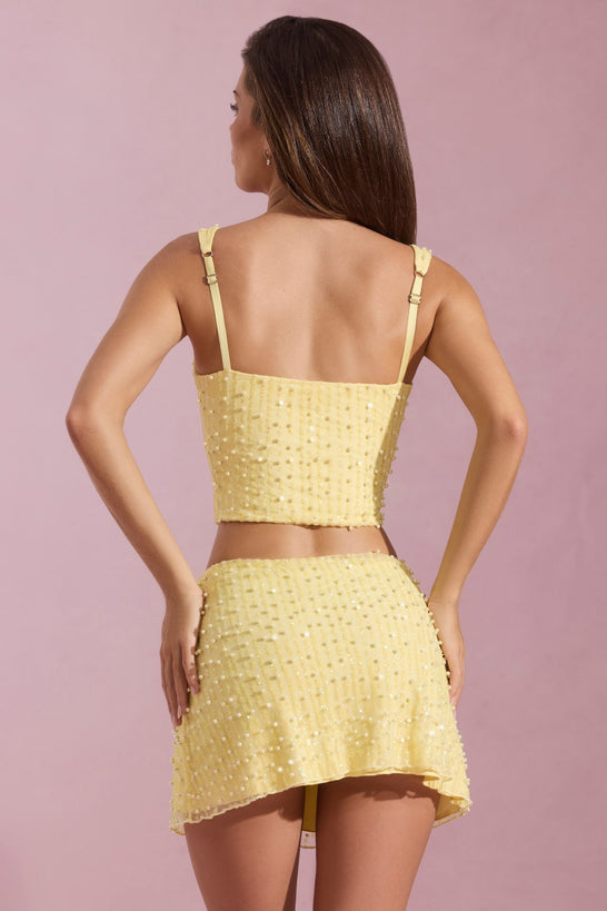 Embellished Square-Neck Crop Top in Yellow
