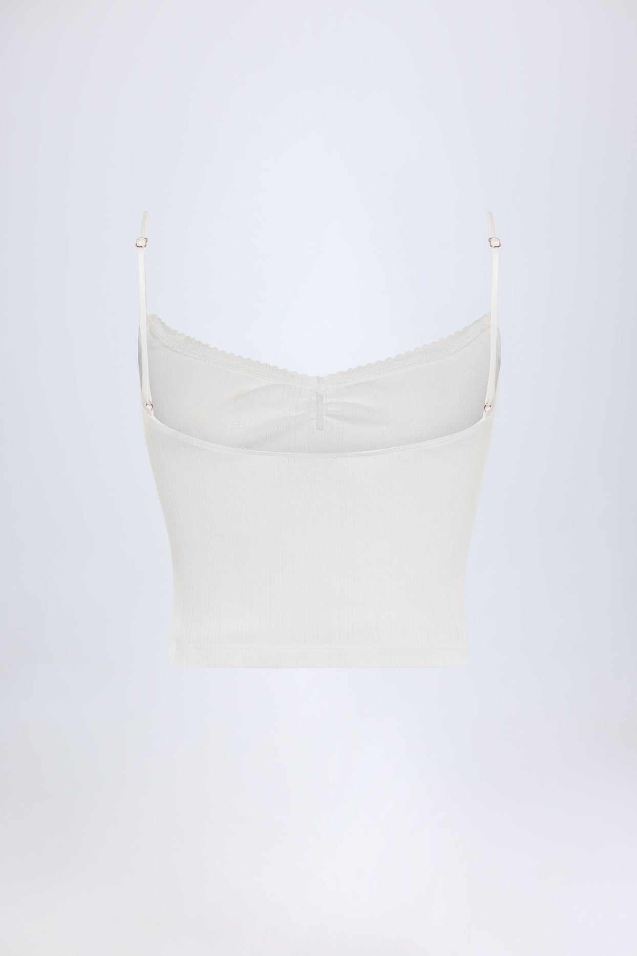 Pointelle Ruched Camisole Crop Top in White