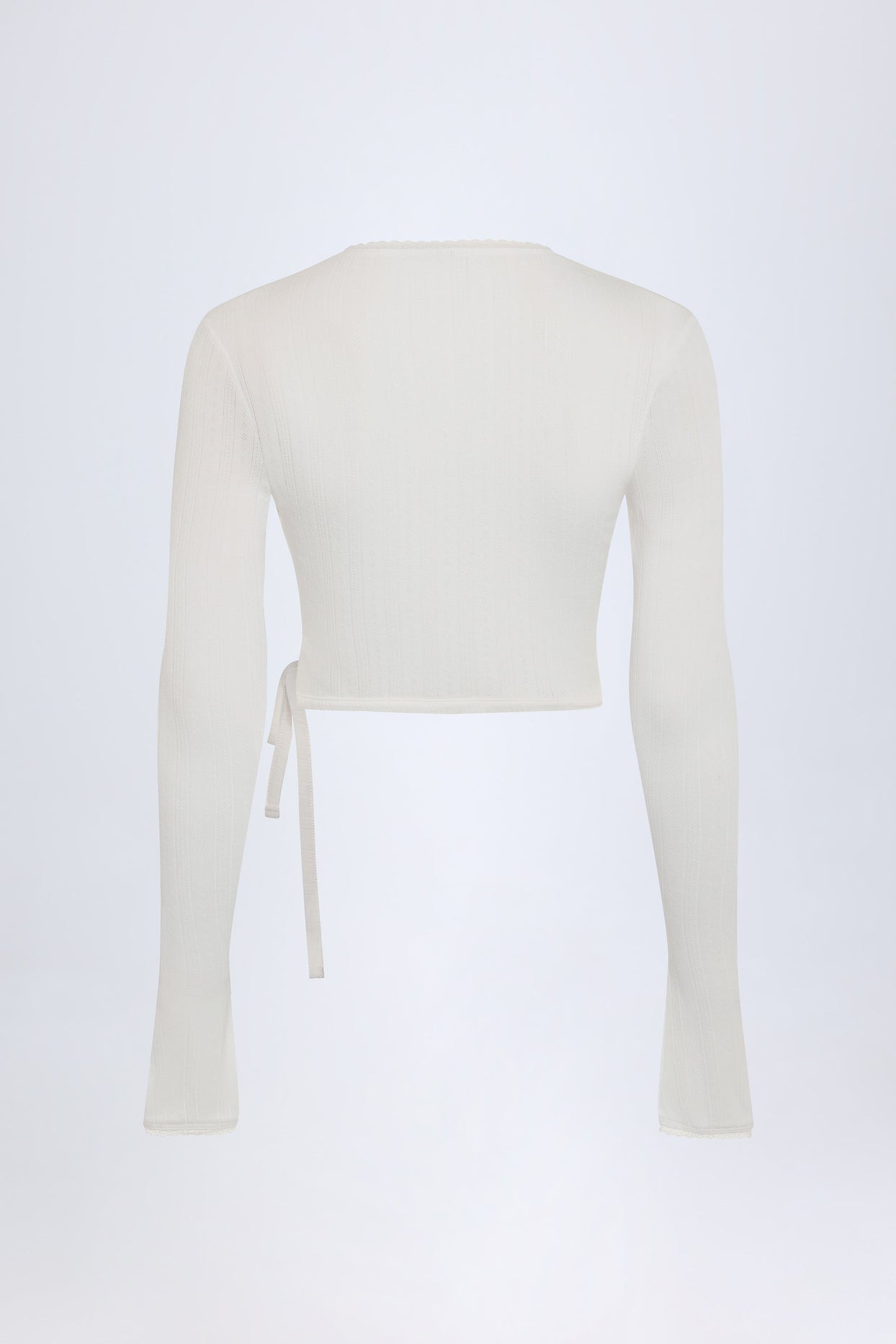 Pointelle Wrap Crop Top in White