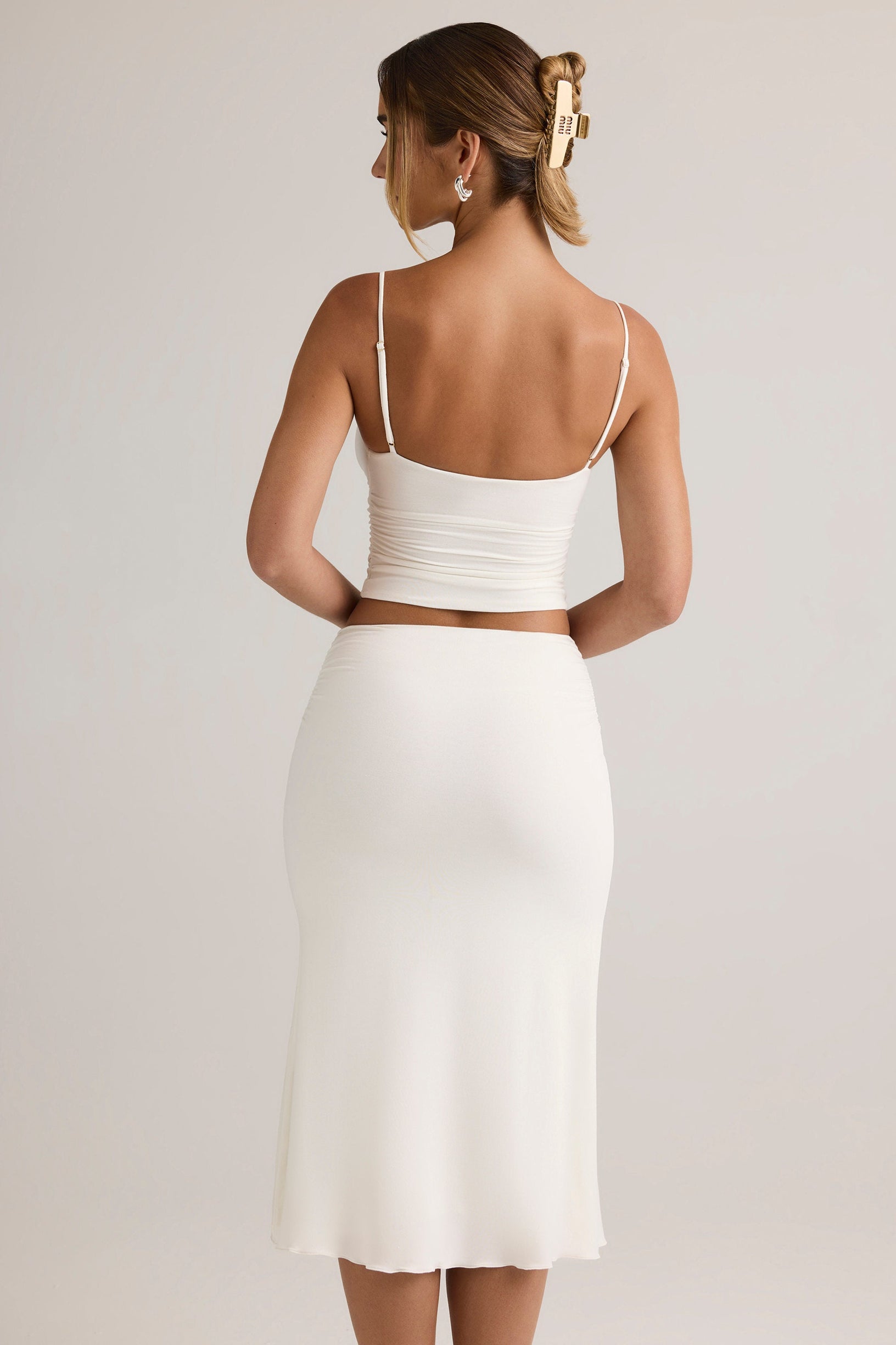 Modal Ruched Mid-Rise Midaxi Skirt in White - 2