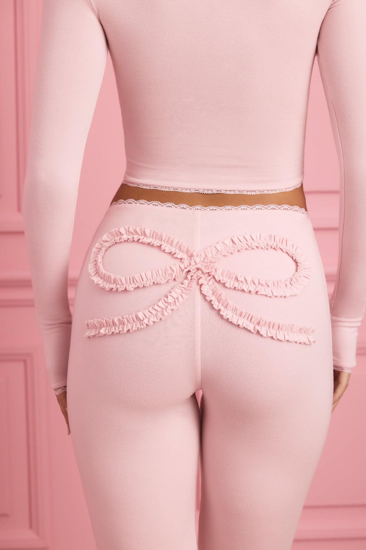 Lace-Trim Appliqué Pyjama Trousers in Baby Pink