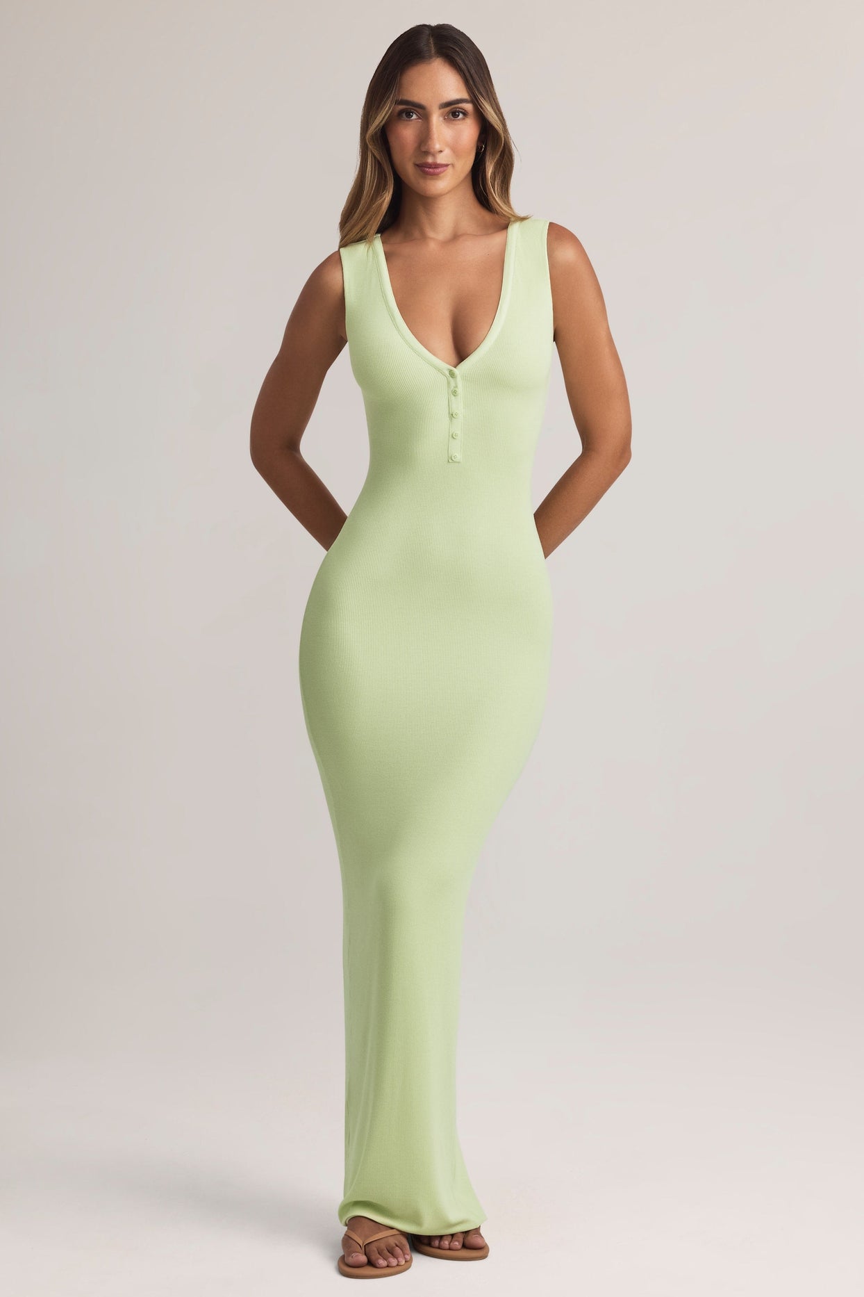 Modal Button-Detail Maxi Dress in Sage Green