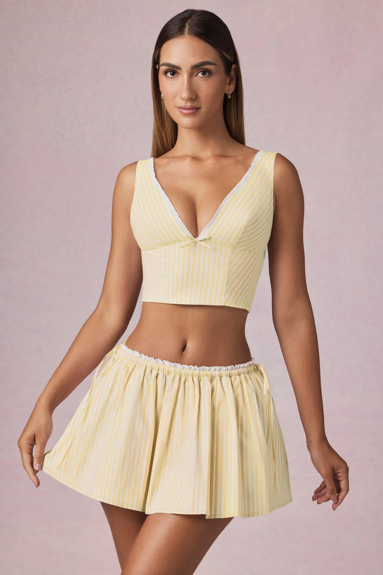 Ruched Drawstring Mini Skort in Lemon Yellow Stripe
