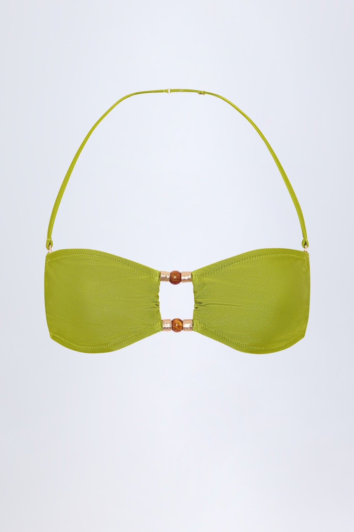 Bead-Embellished Bandeau Bikini Top in Olive Green