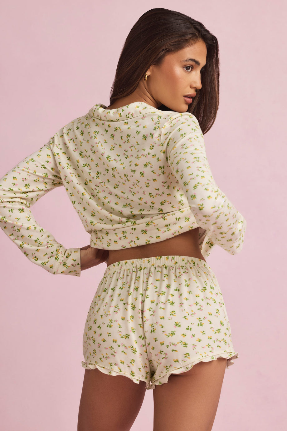 Ruffle-Trim Pyjama Shorts in Lemon Print