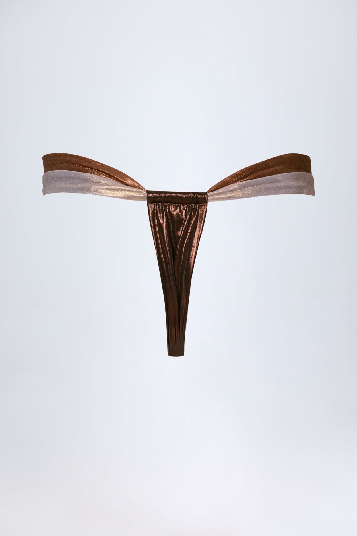 Ruched Thong Bikini Bottoms in Bronze Gold