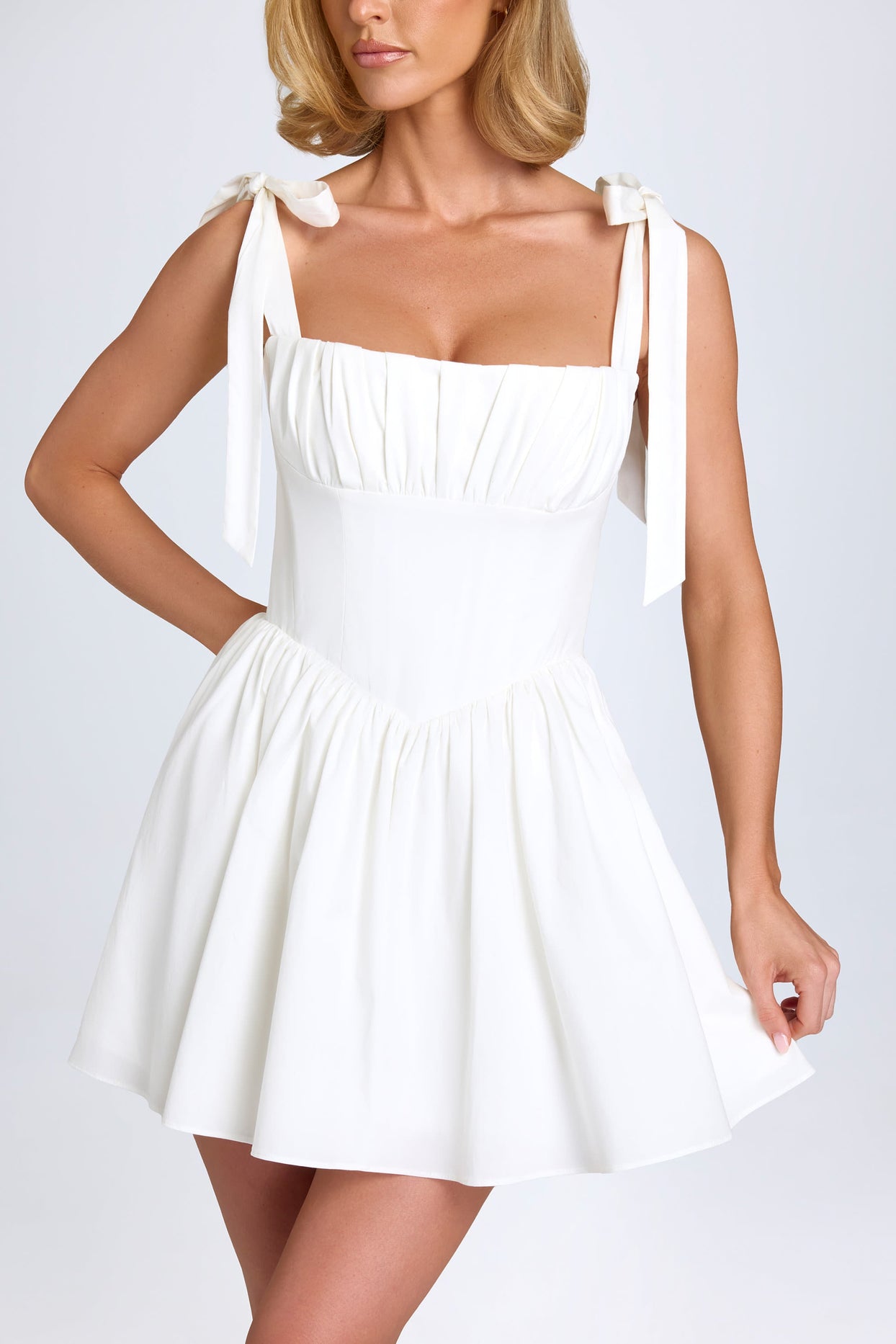 Ruched Corset Mini Dress in White - 6