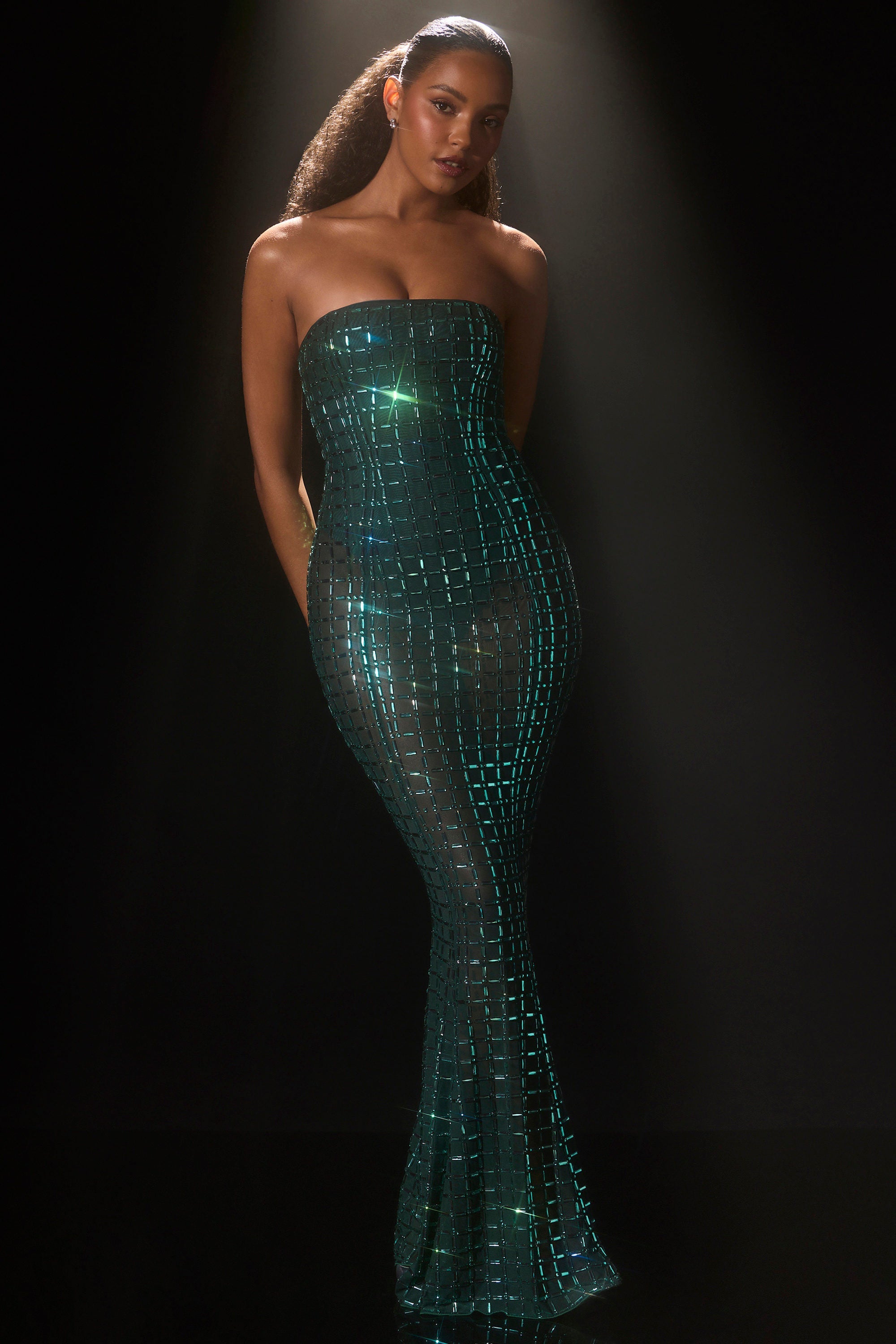 Marleni Embellished Strapless Gown in Emerald Green Oh Polly