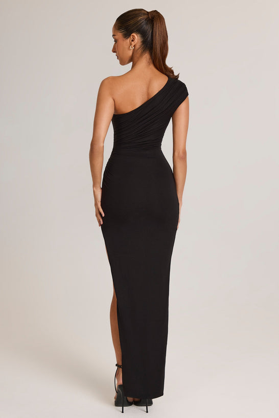 Modal Asymmetric Ruched Maxi Dress in Black