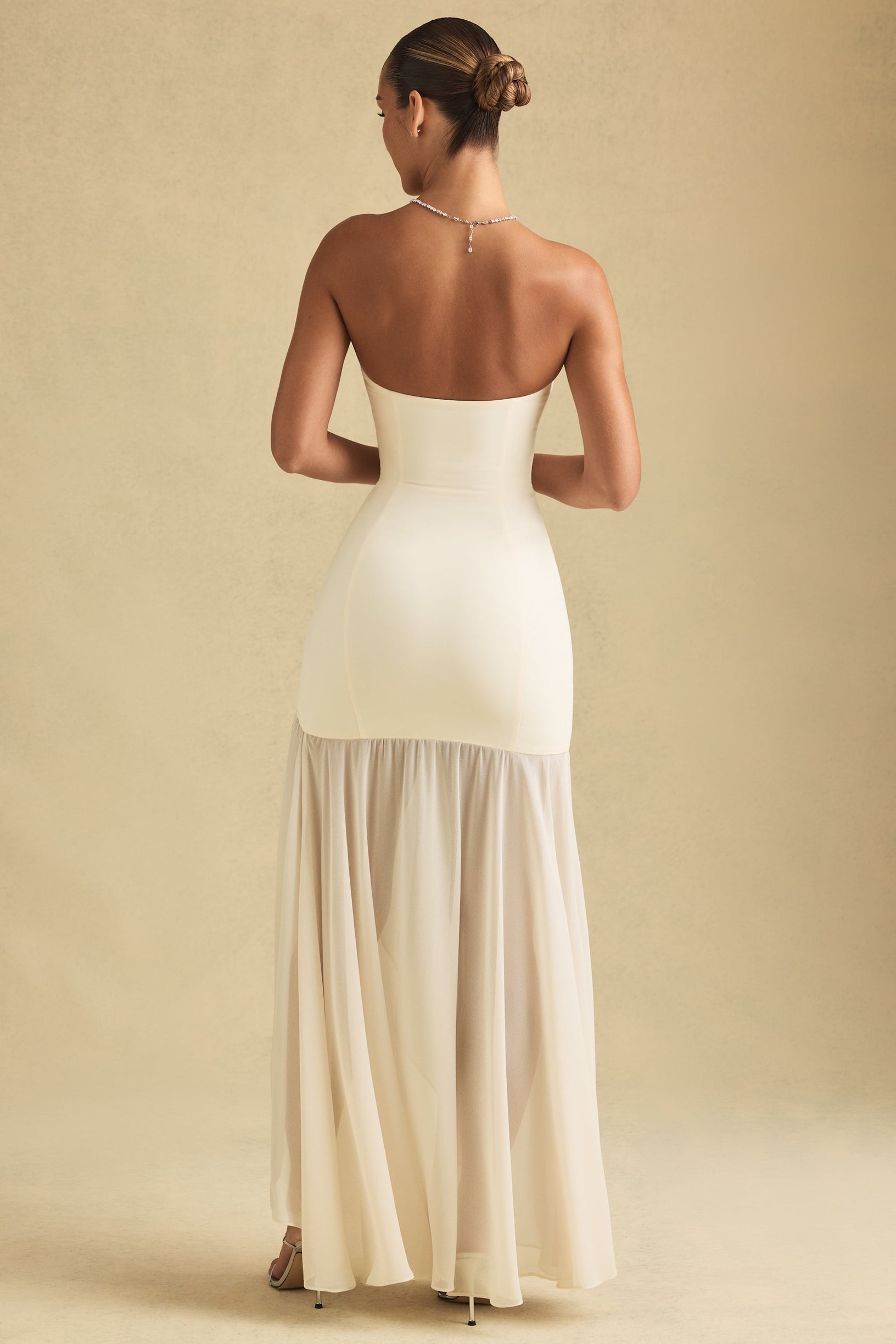 Asymmetric Strapless Fishtail Maxi Dress in Ivory - 2