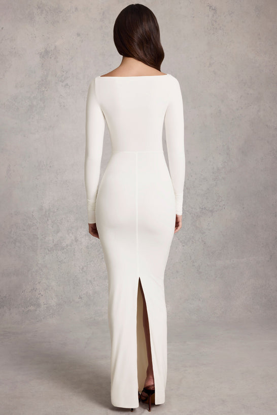 Draped Ruched Maxi Dress in White