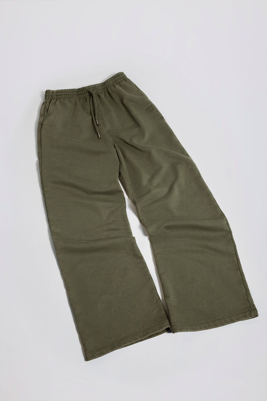 Soft Cotton Mid-Rise Wide-Leg Joggers in Light Green