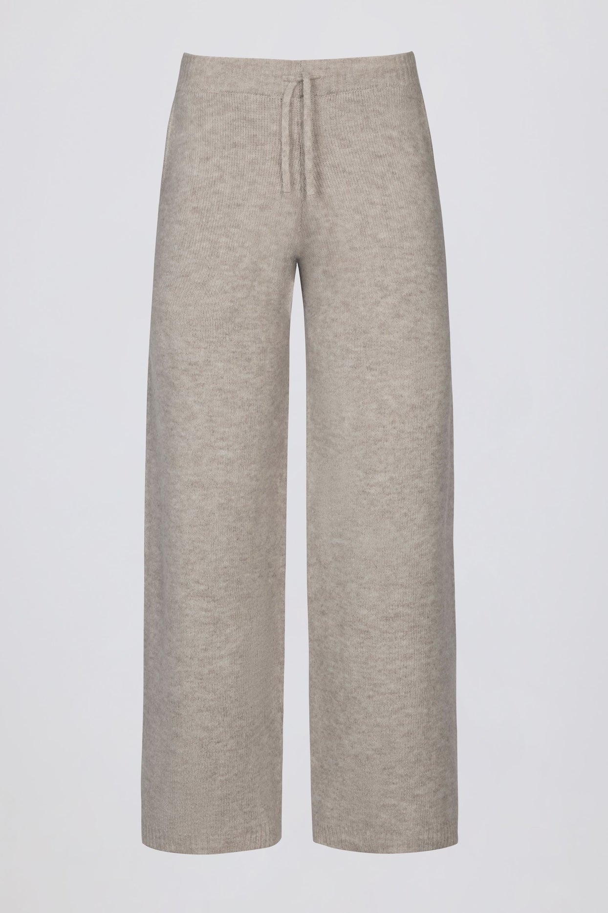 Mid-Rise Wide-Leg Knit Joggers in Beige