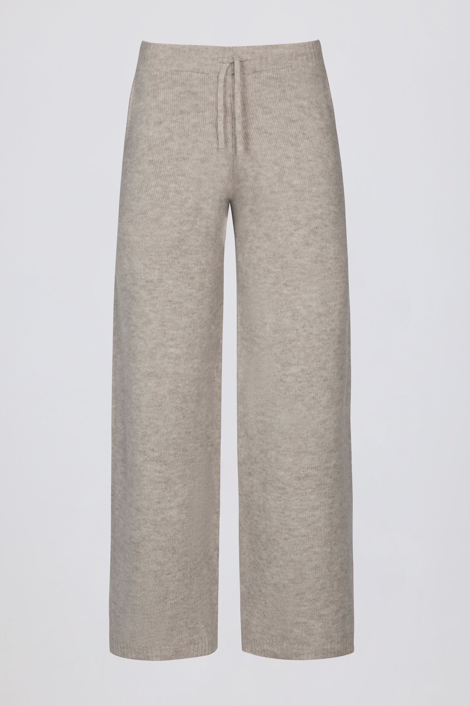 Knit Mid-Rise Wide-Leg Joggers in Beige - 1