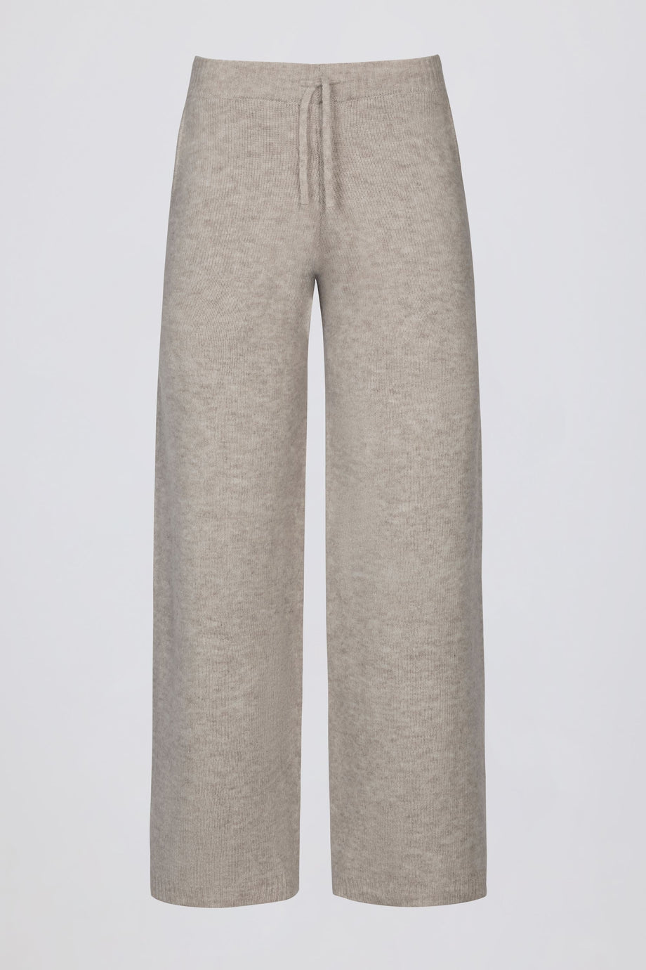 Mid-Rise Wide-Leg Knit Joggers in Beige