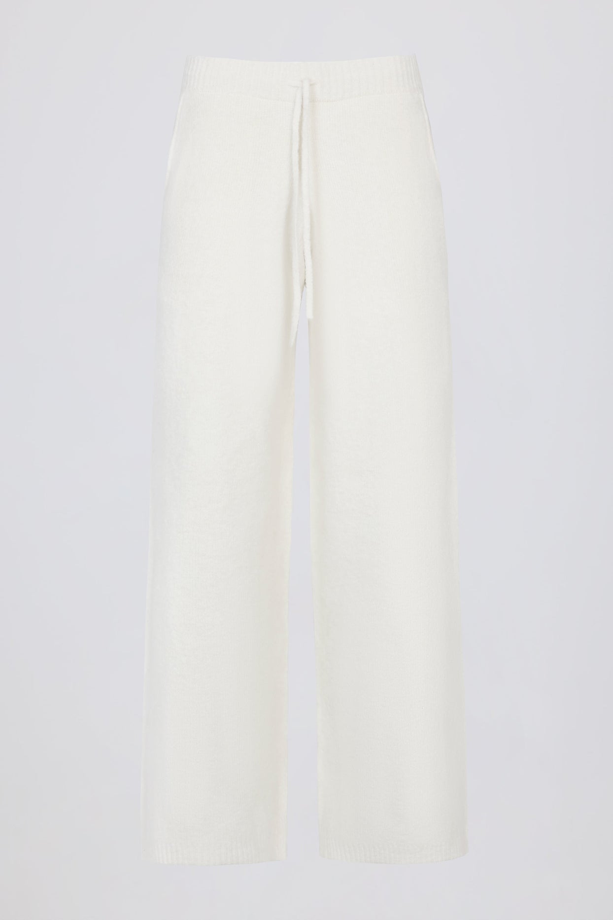 Knit Mid-Rise Wide-Leg Joggers in Ivory