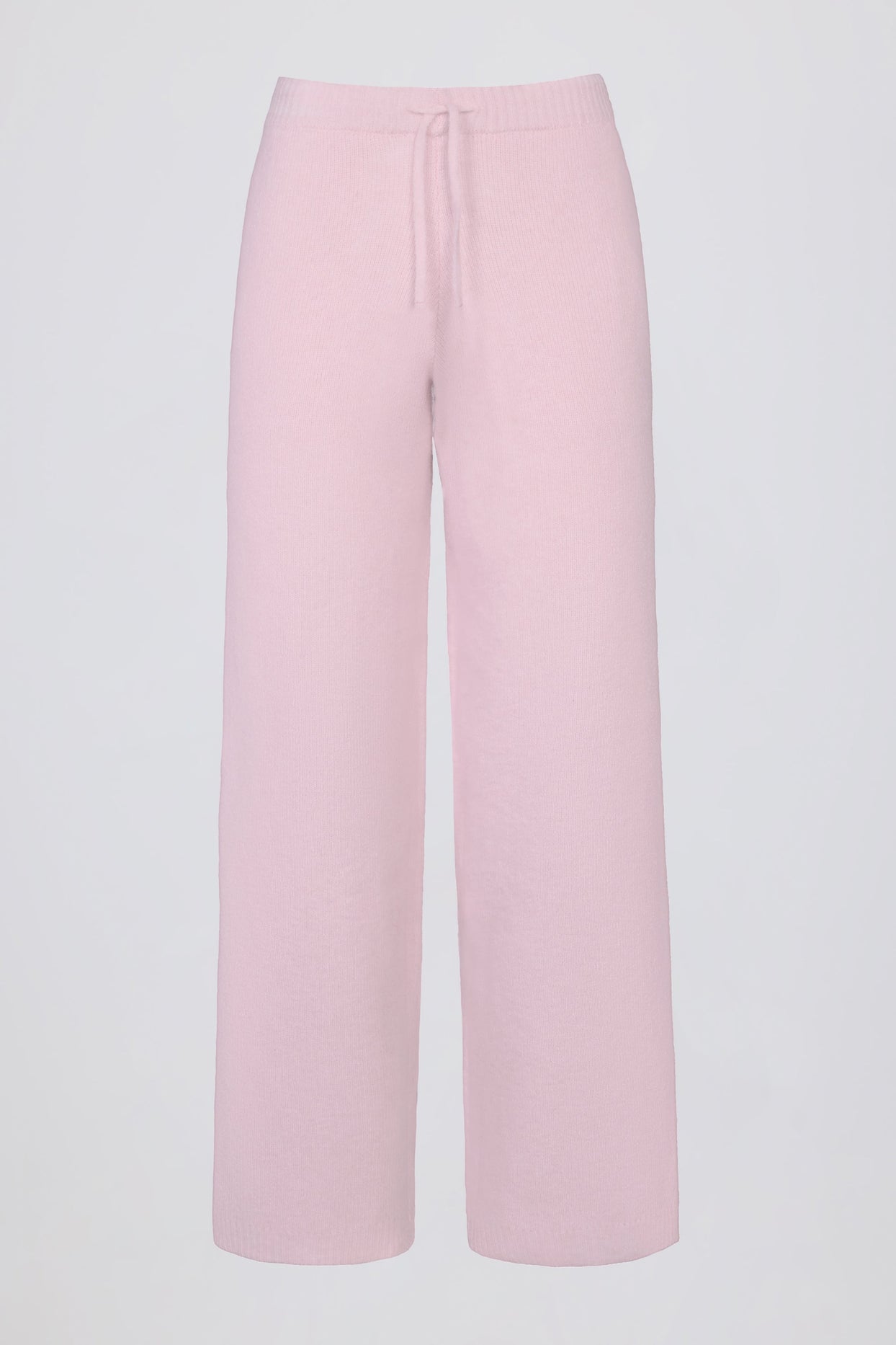 Mid-Rise Wide-Leg Knit Joggers in Soft Pink