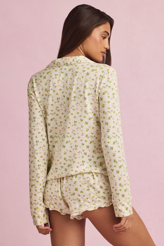 Long-Sleeve Pyjama Top in Lemon Print