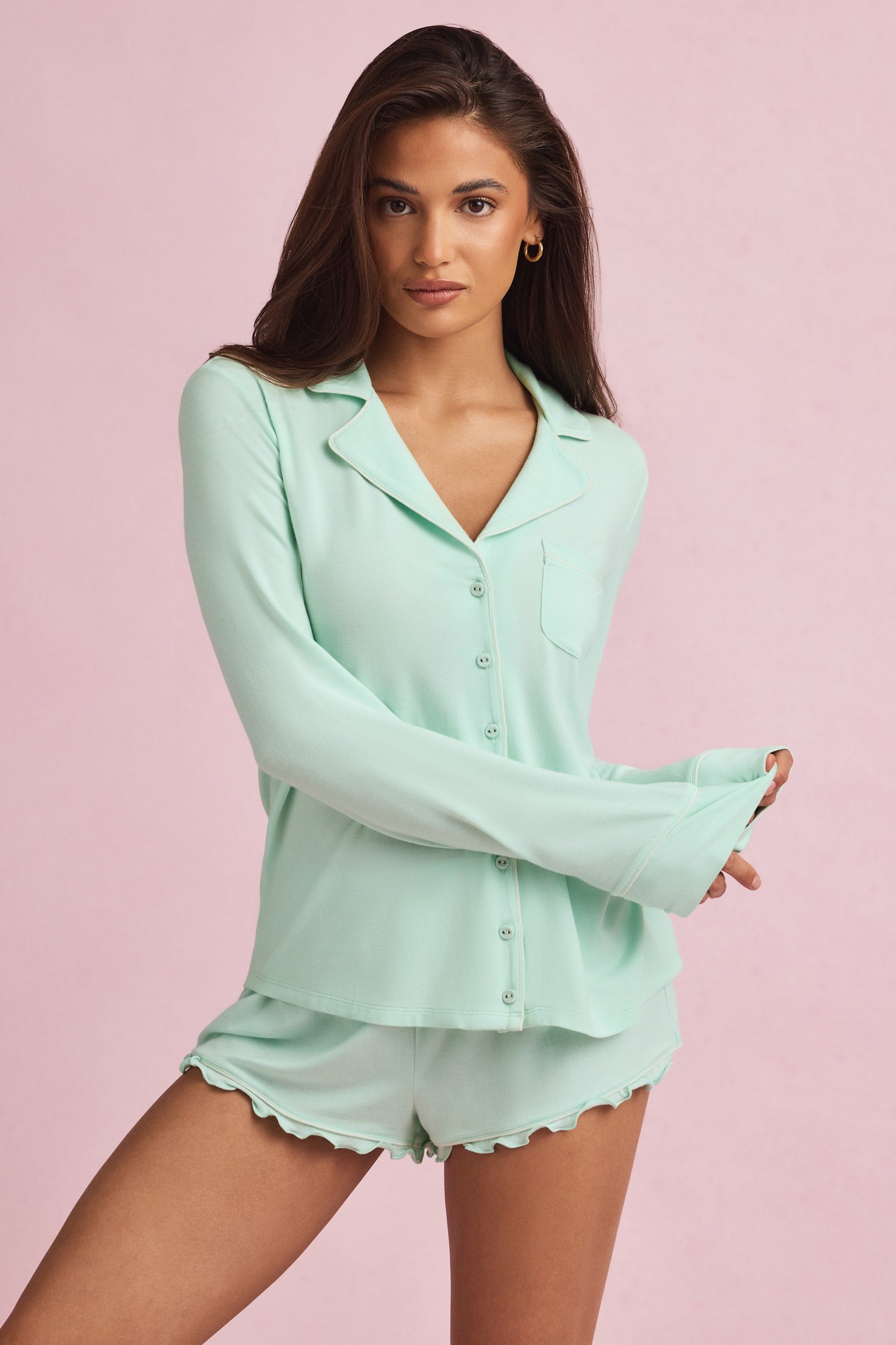 Modal Long-Sleeve Pyjama Top in Mint - 1