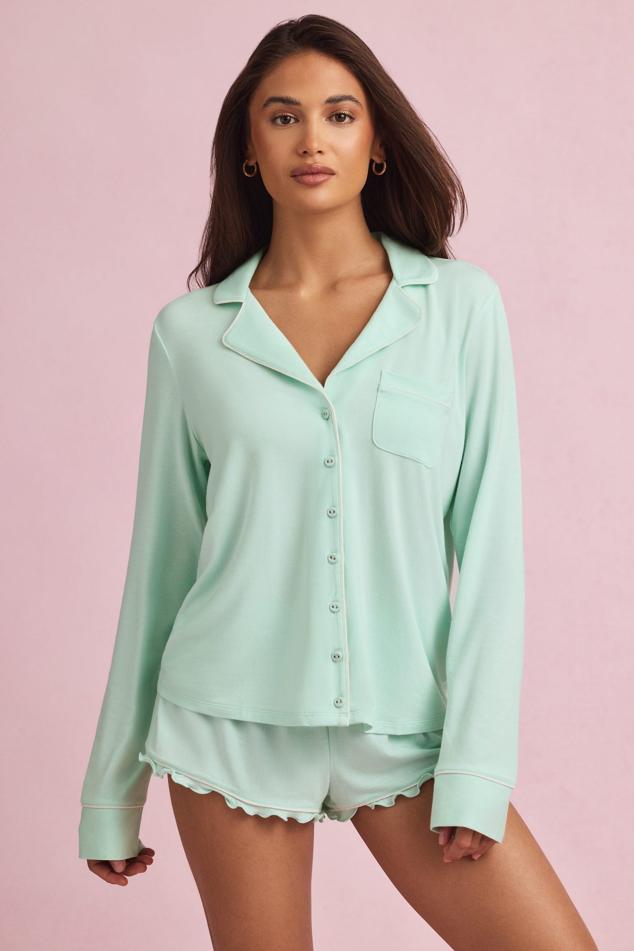 Long-Sleeve Pyjama Top in Mint