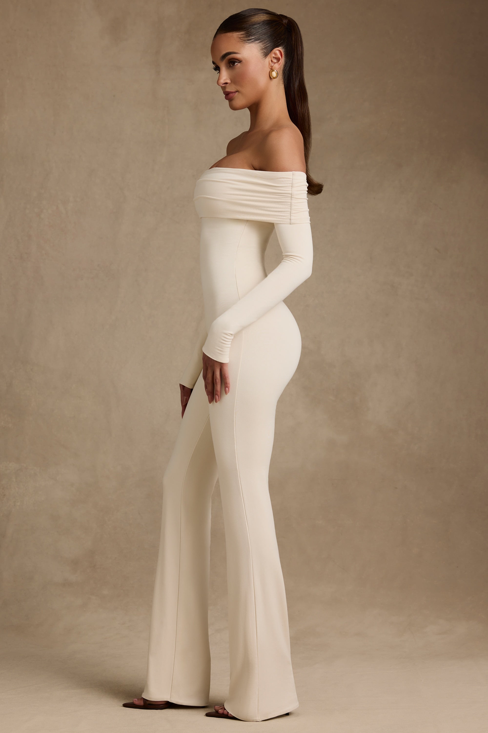 Tencel Modal Off-Shoulder Jumpsuit in Ivory
