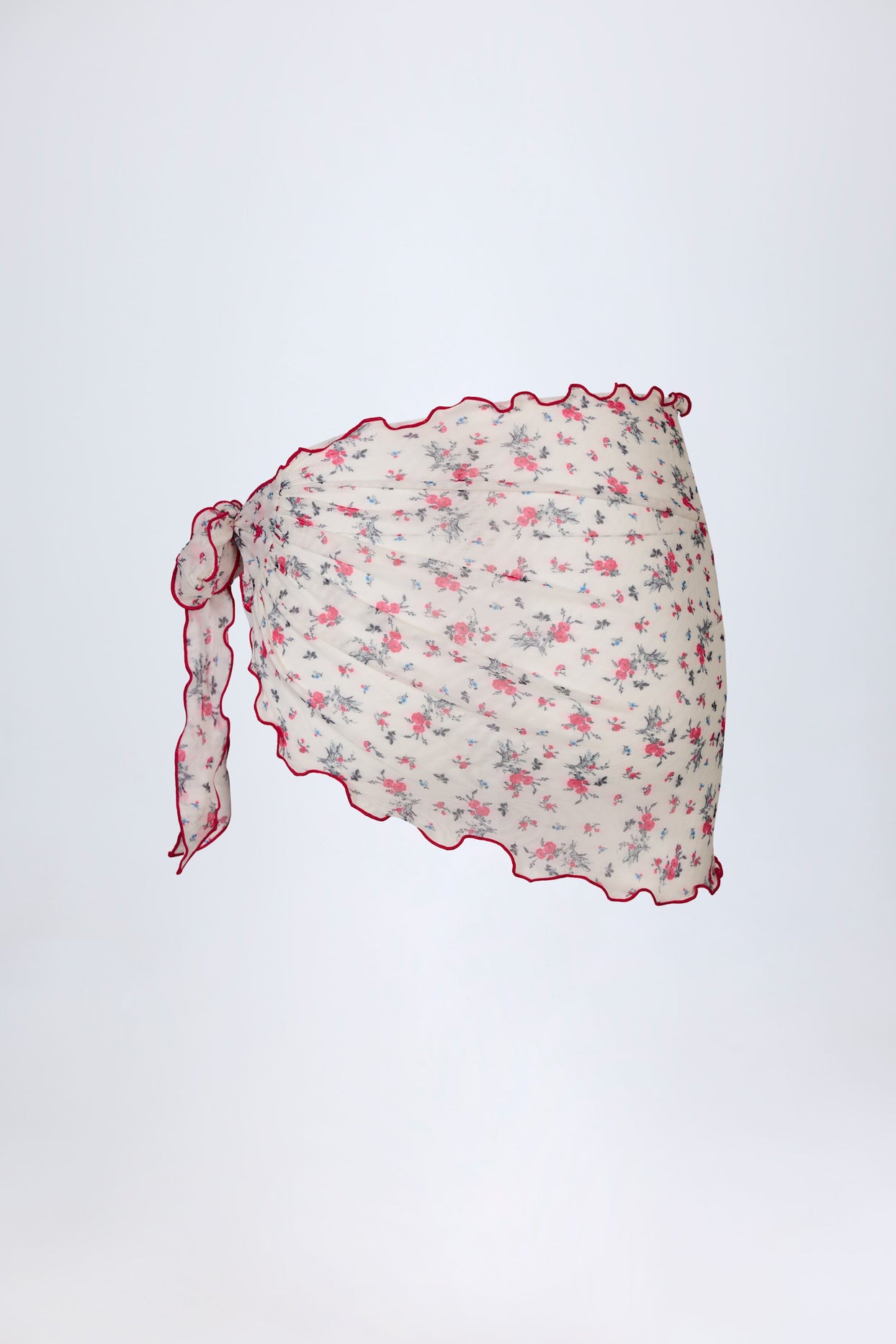 Side-Tie Sarong in Red Floral Print