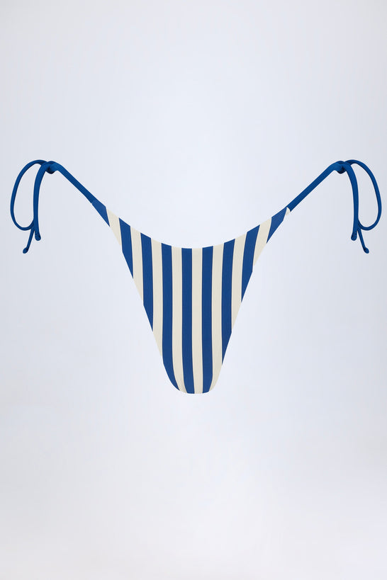 Side-Tie Thong Bikini Bottoms in Marine Blue Stripe