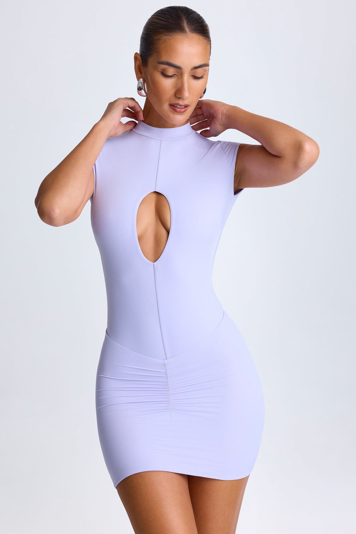 Ruched Mini Skirt in Soft Lilac - 6