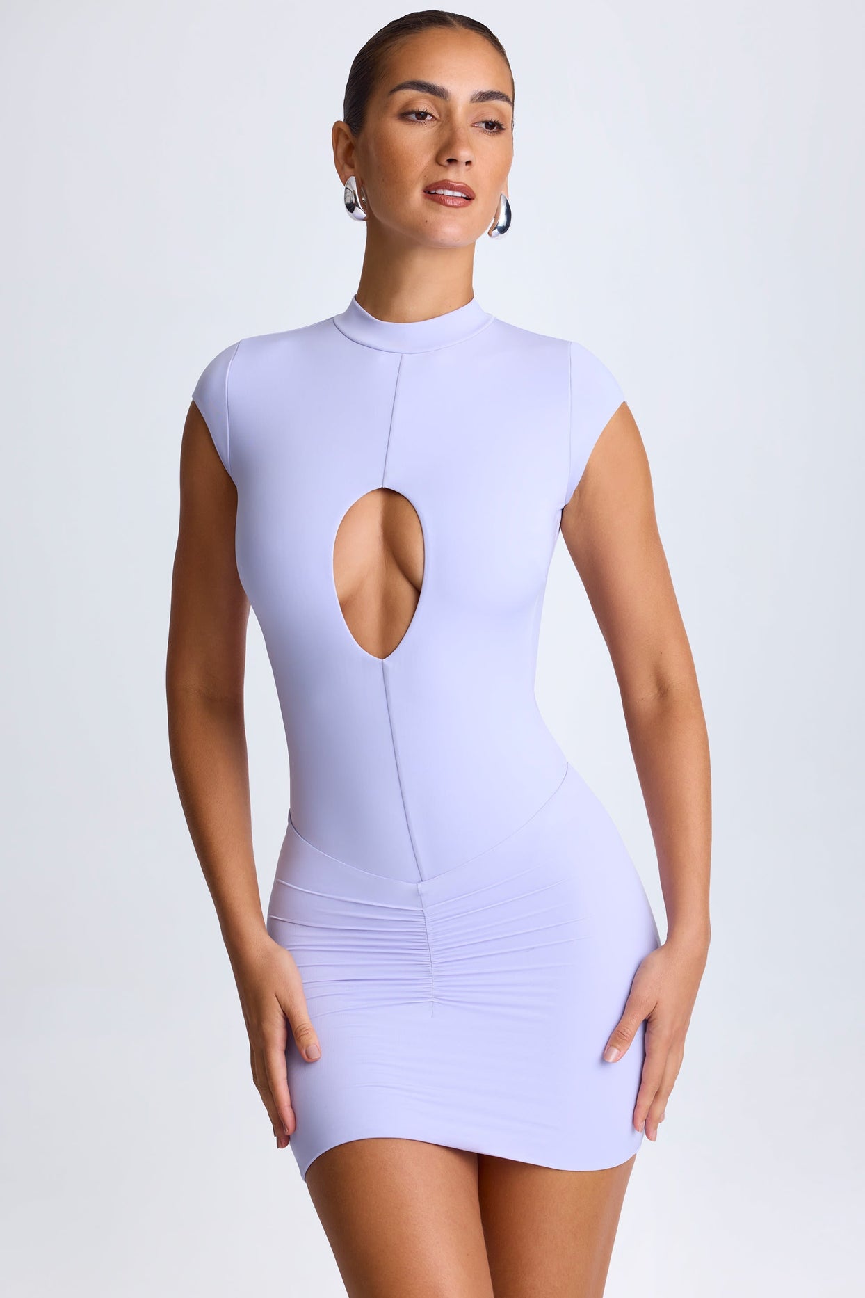 Ruched Mini Skirt in Soft Lilac - 7