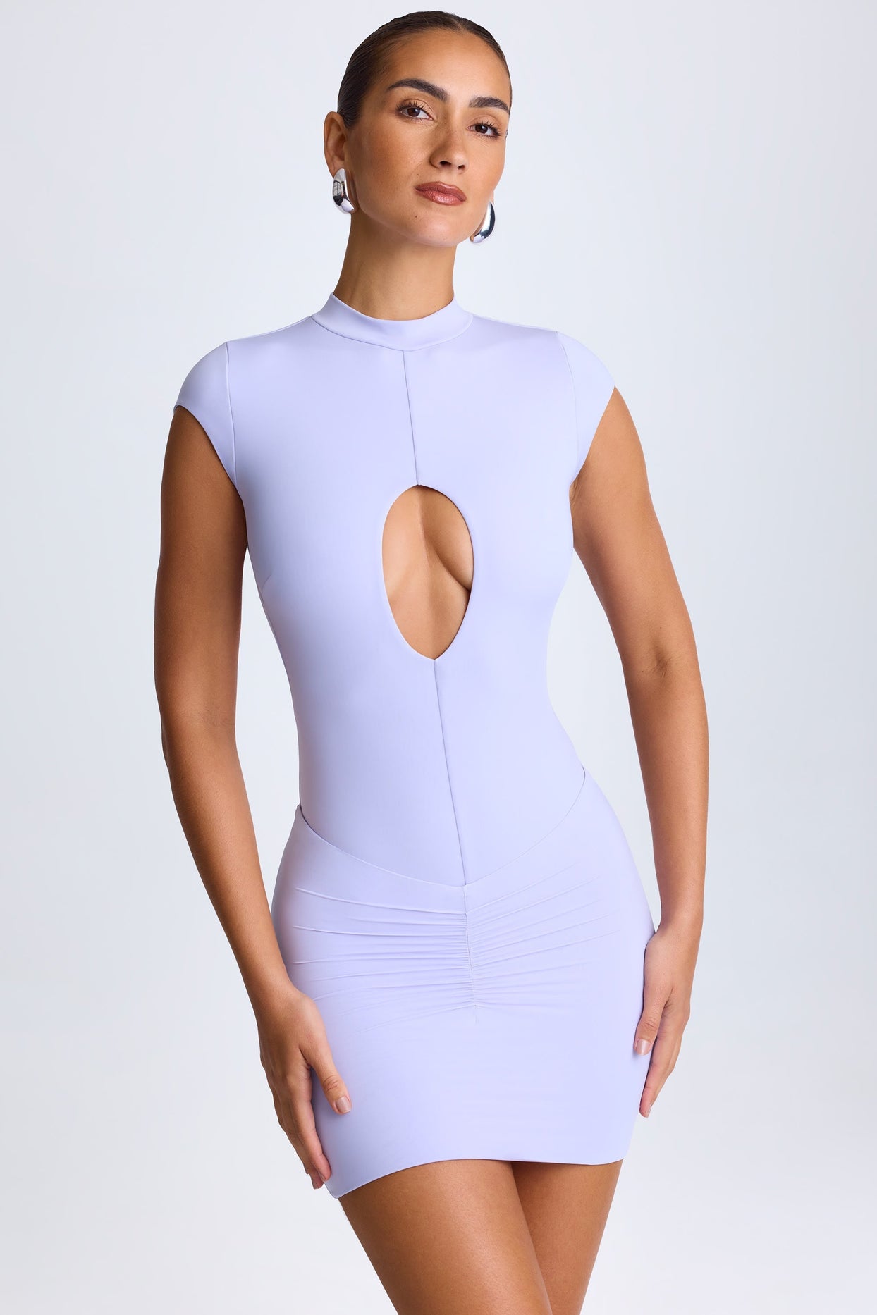 Ruched Mini Skirt in Soft Lilac - 8