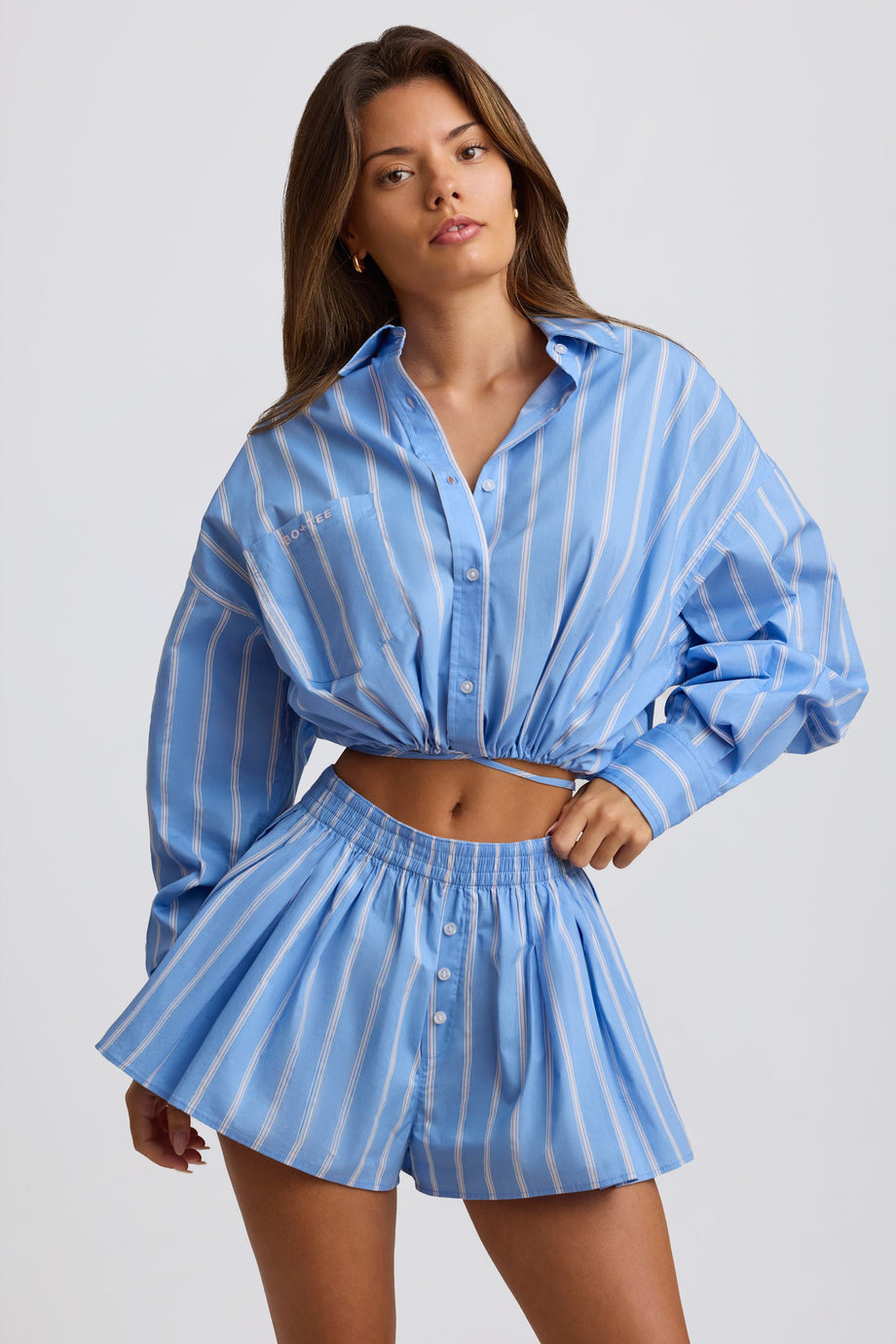 Multiway Cropped Cotton-Poplin Shirt in Blue Stripe