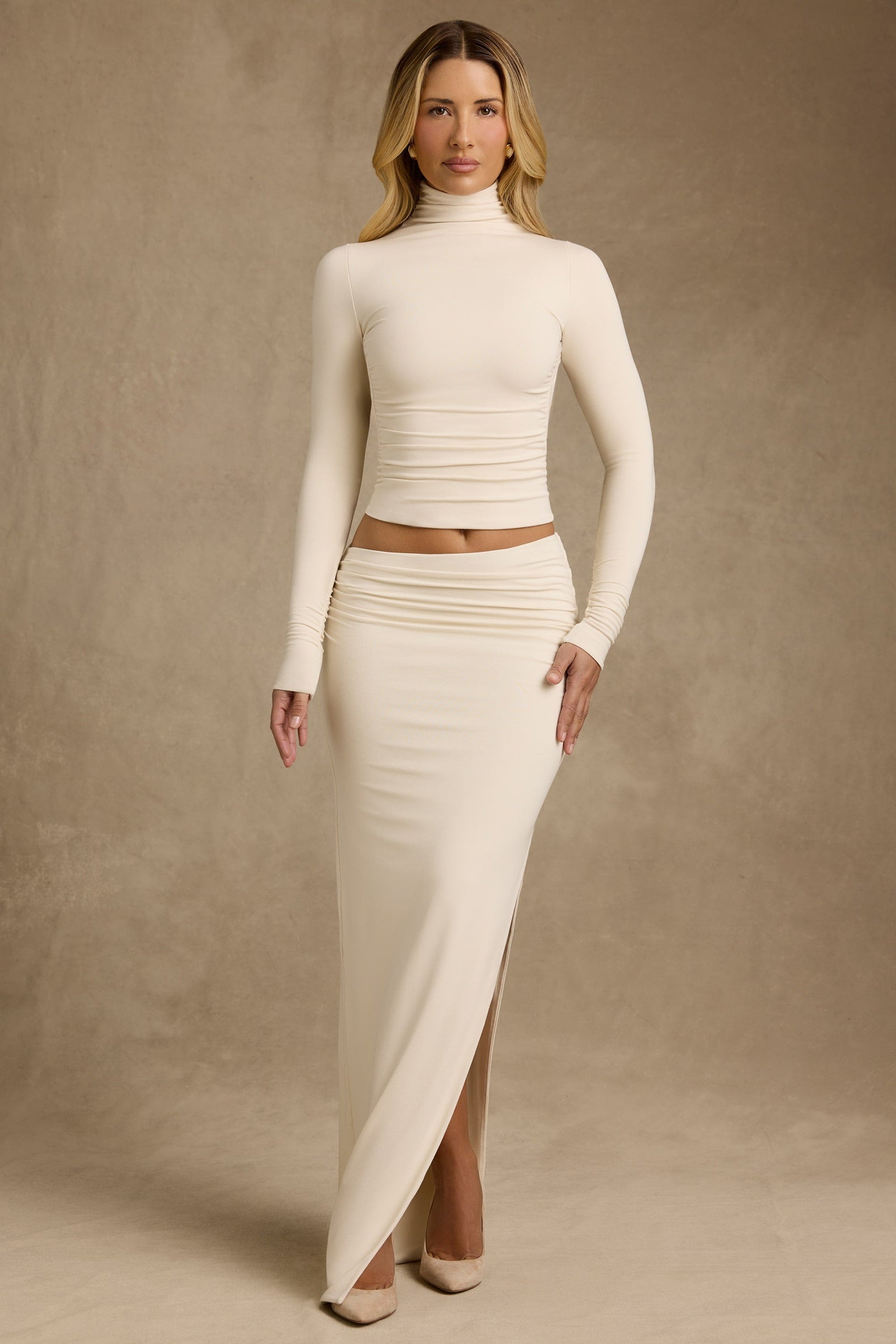 Modal Asymmetric-Waist Maxi Skirt in Ivory - 1