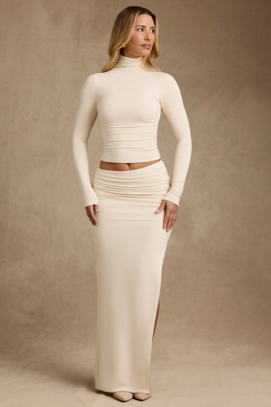 Modal Asymmetric-Waist Maxi Skirt in Ivory