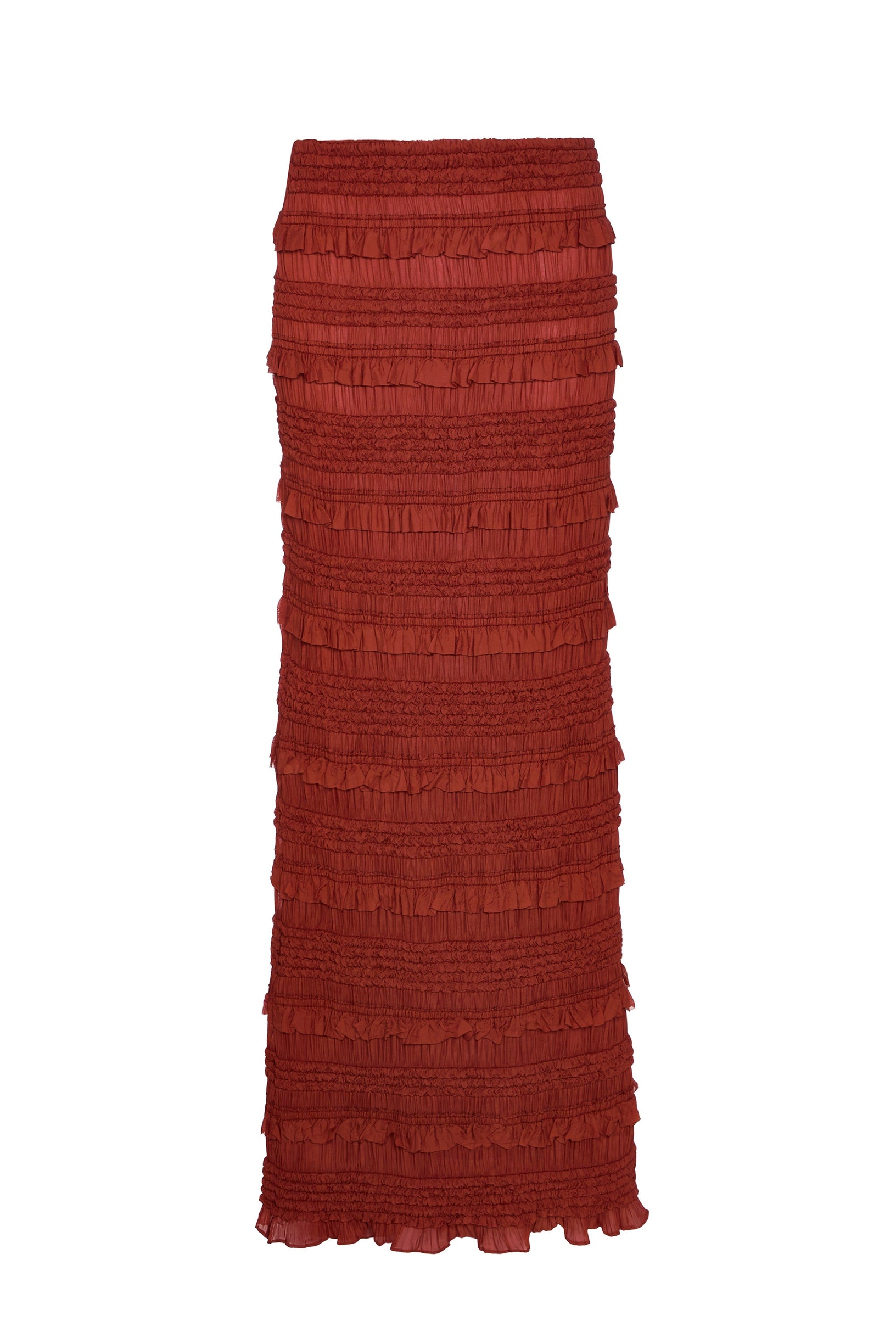 Ruffled Mid-Rise Maxi Skirt in Burnt Red - 1