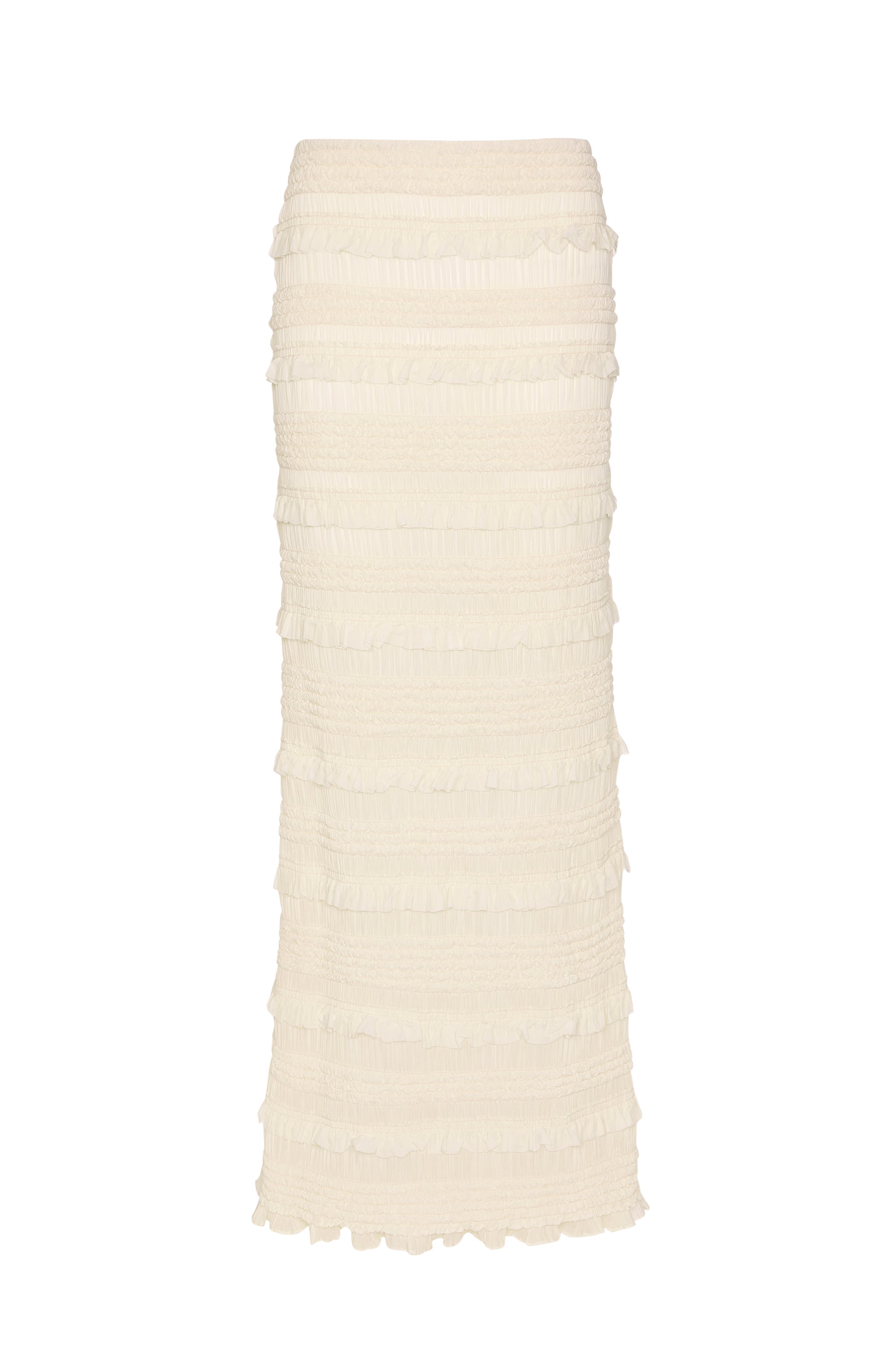 Ruffled Mid-Rise Maxi Skirt in Ivory