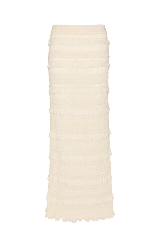 Ruffled Mid-Rise Maxi Skirt in Ivory