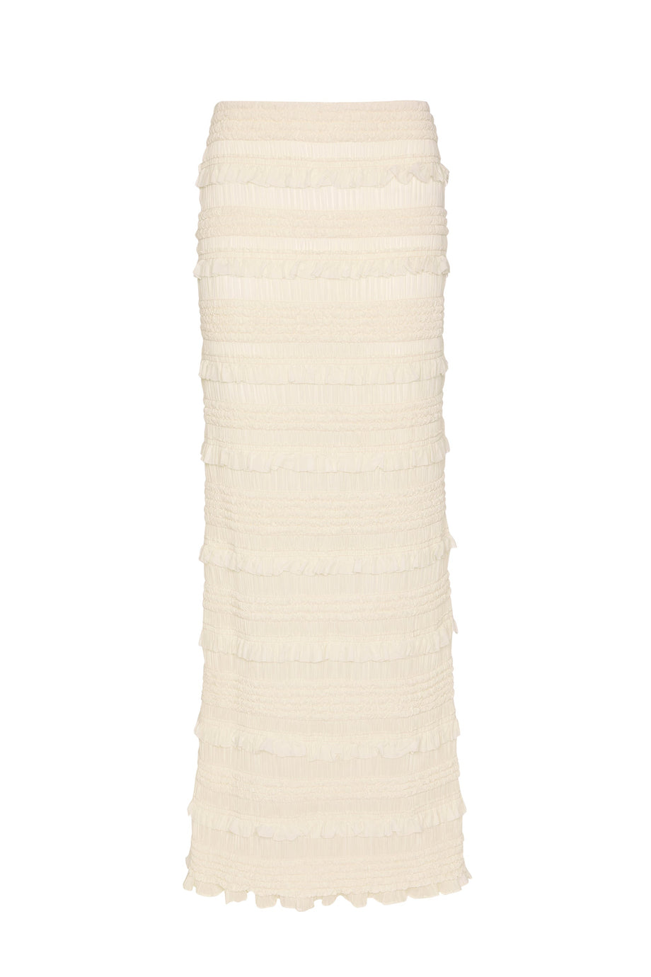 Ruffled Mid-Rise Maxi Skirt in Ivory