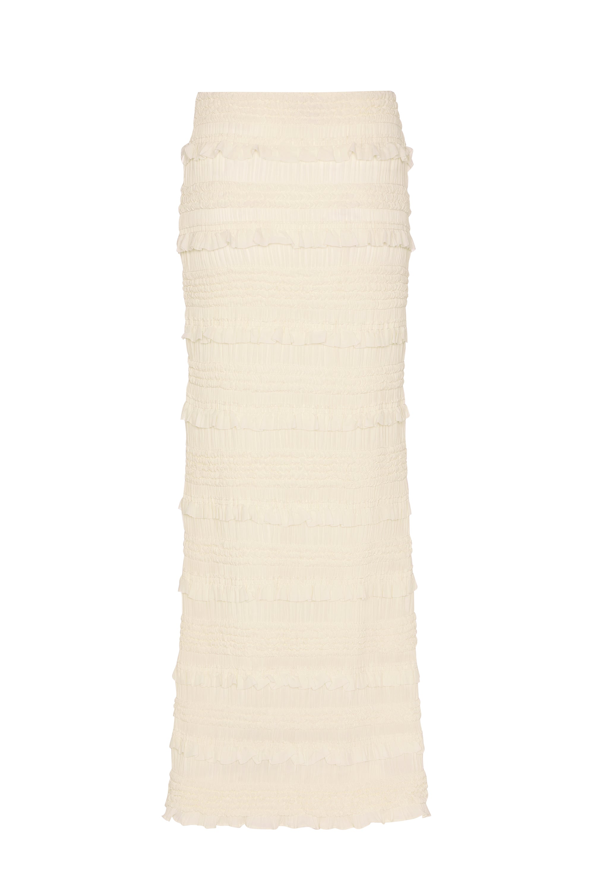 Ruffled Mid-Rise Maxi Skirt in Ivory