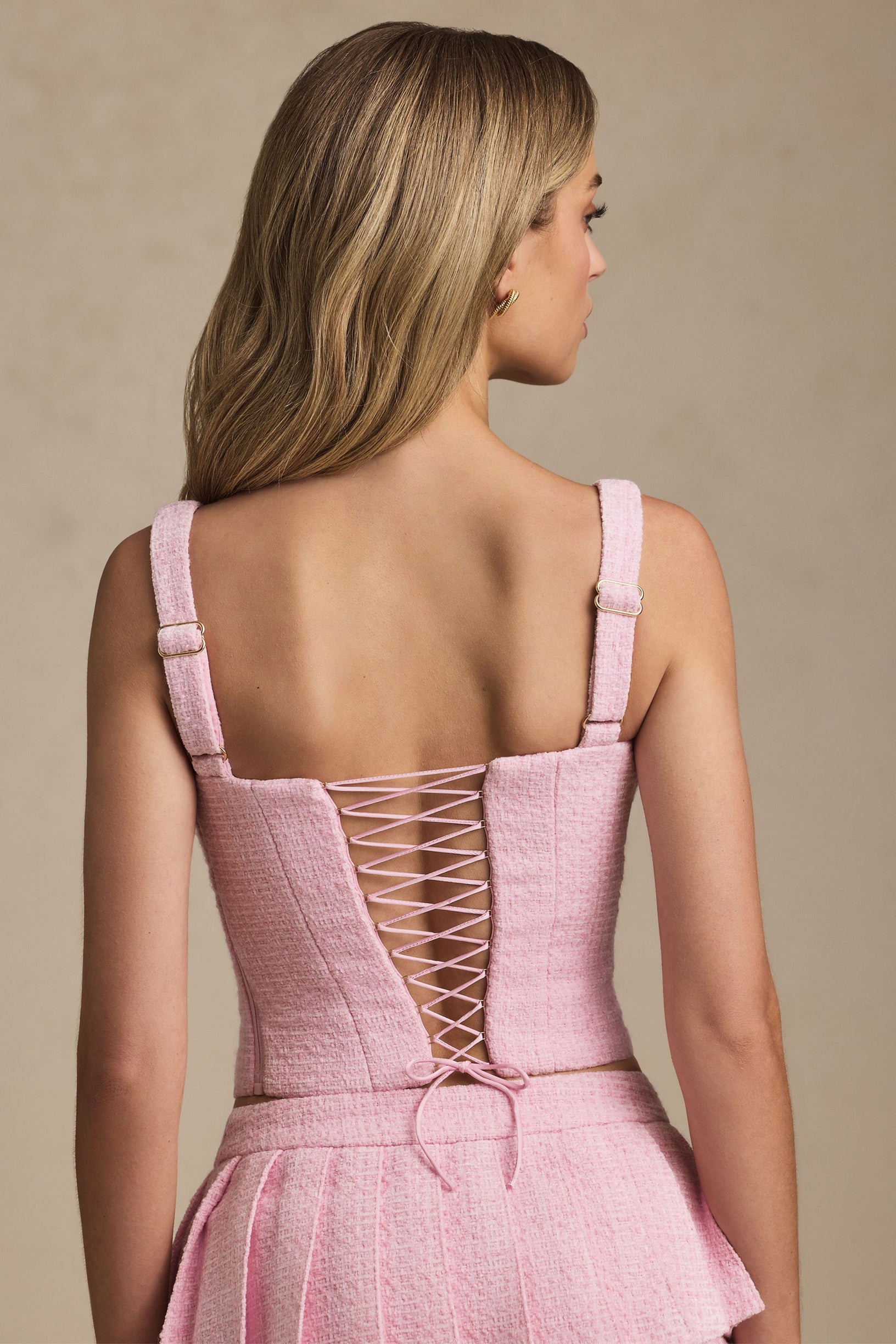 Lace-Up Corset Top in Soft Pink - 2