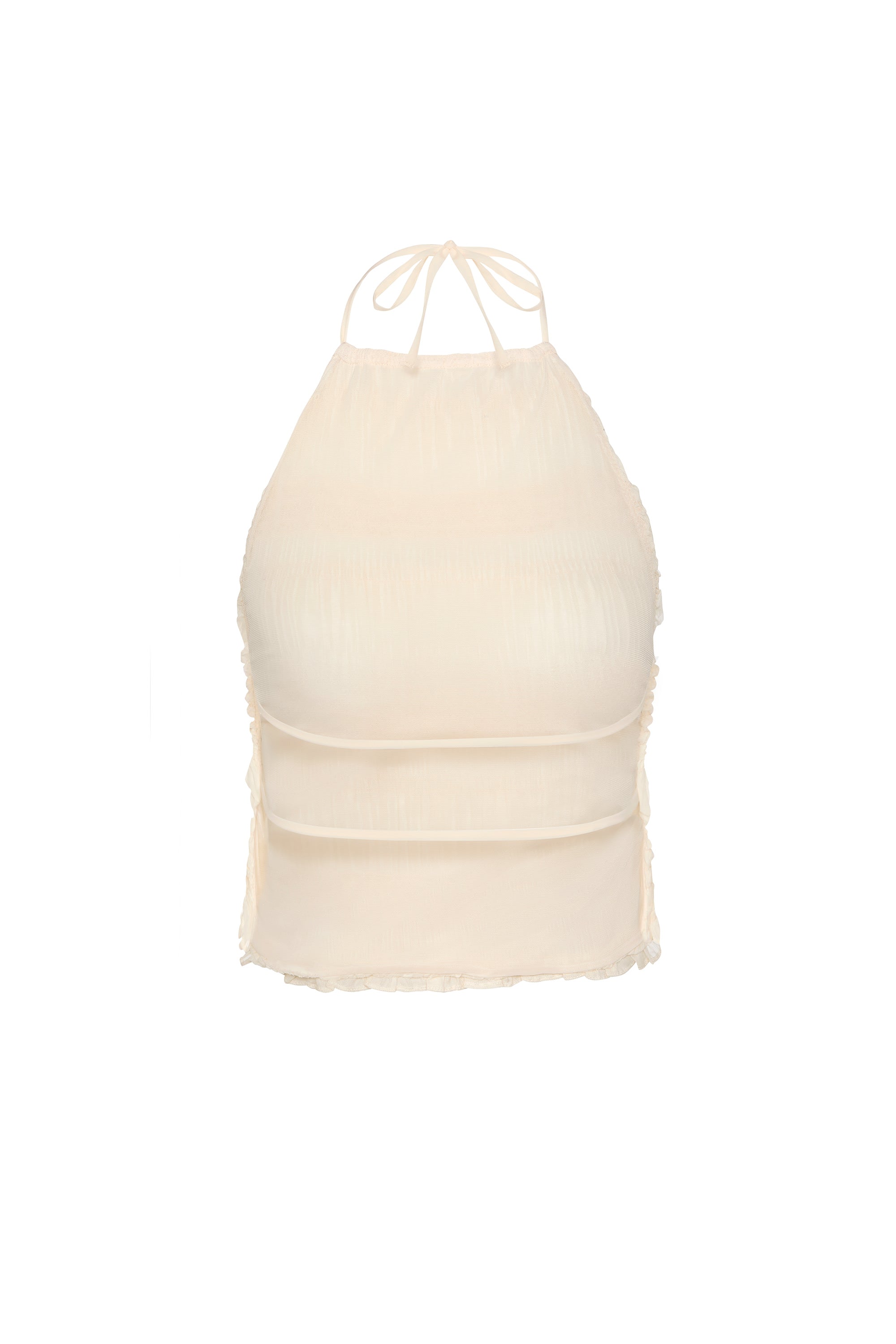 Ruffled High-Neck Backless Top in Ivory