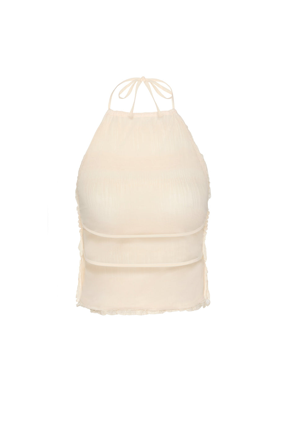Ruffled High-Neck Backless Top in Ivory