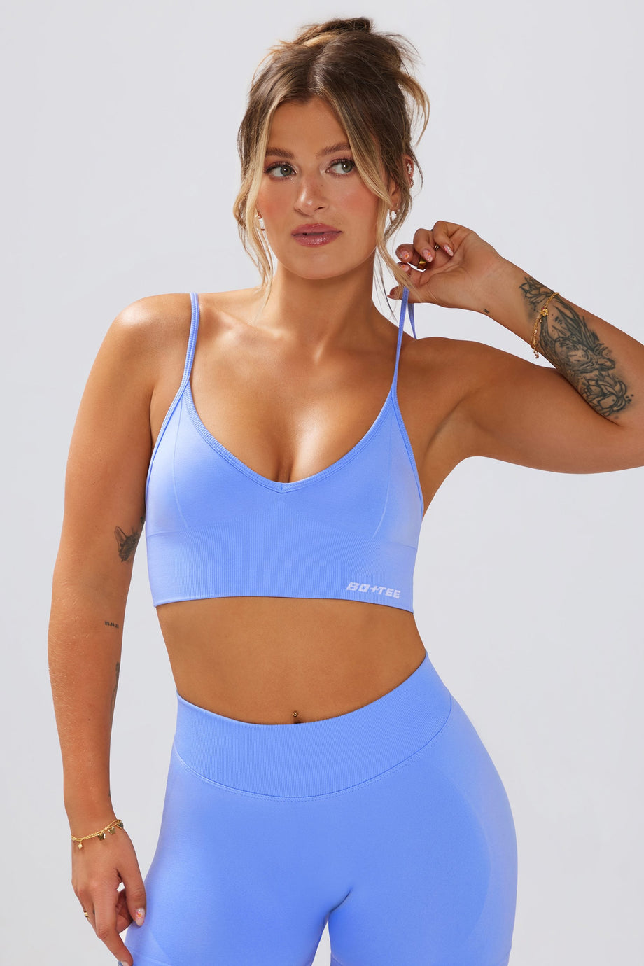 Define Luxe V-Neck Sports Bra in Light Blue