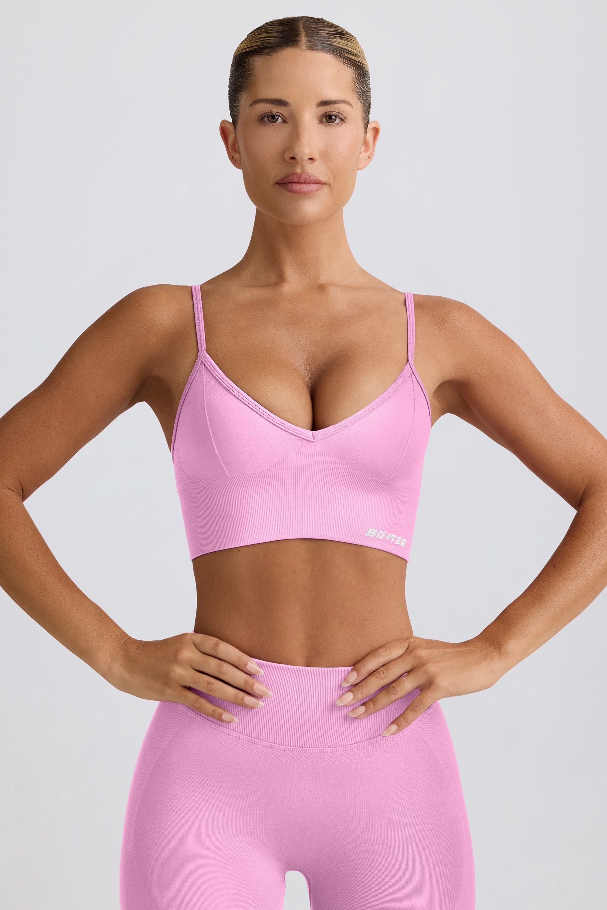Define Luxe V-Neck Sports Bra in Bubblegum Pink