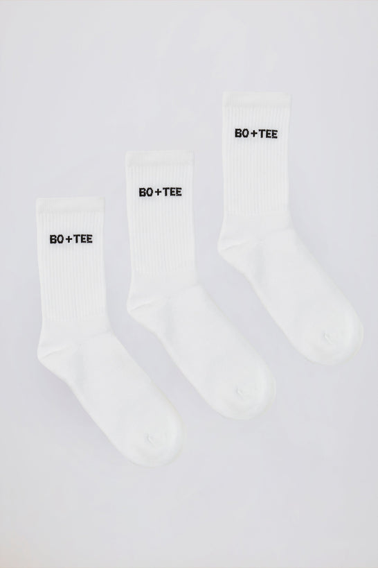 Ribbed Crew Sock Bundle in White