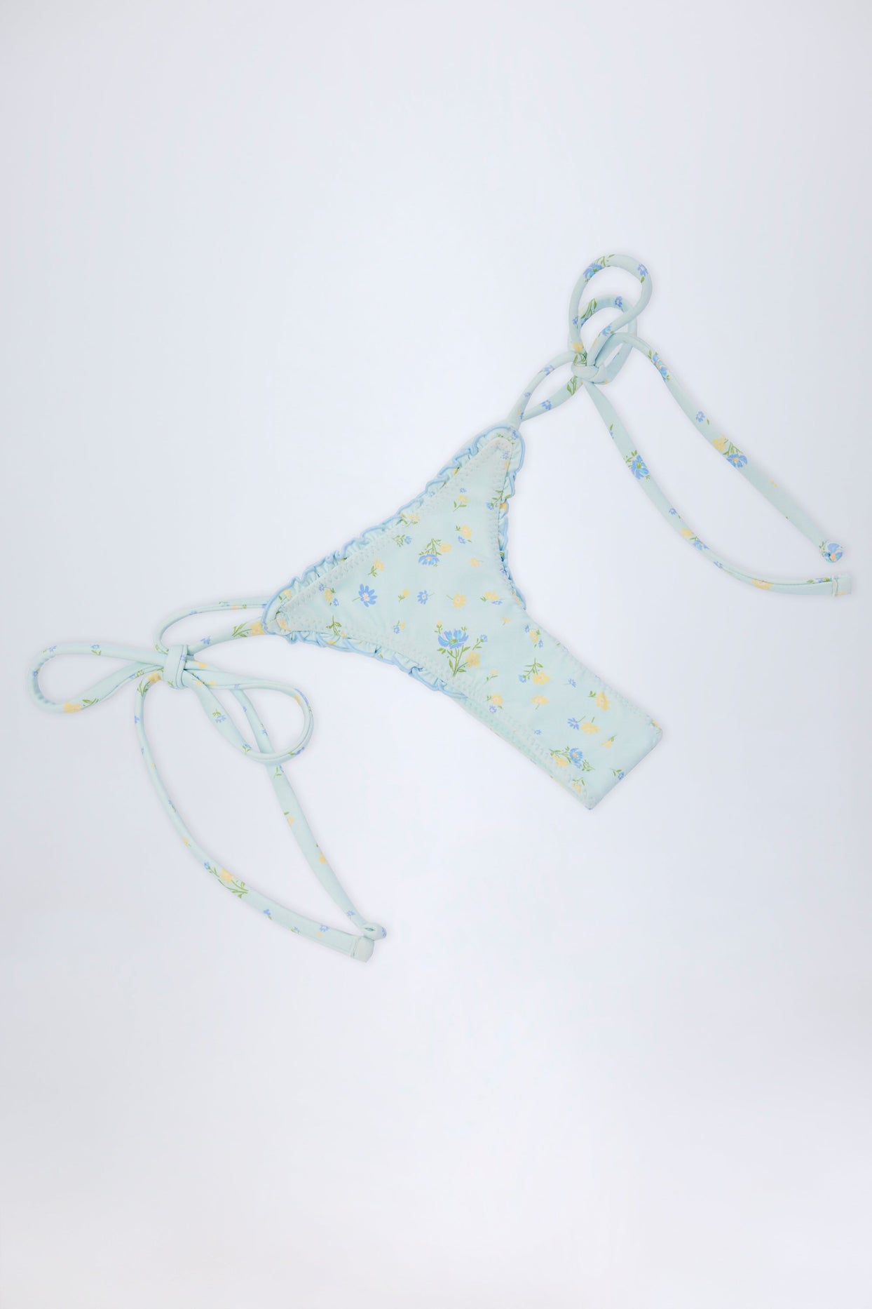 Side-Tie Thong Bikini Bottoms in Blue Floral Print