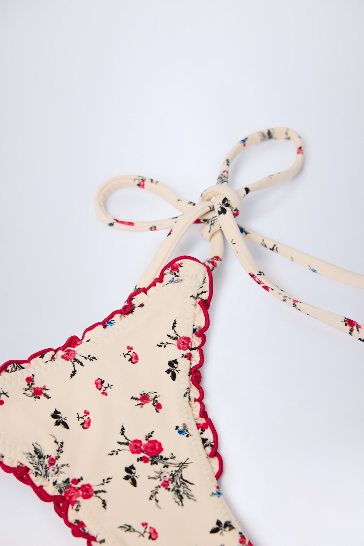Side-Tie Thong Bikini Bottoms in Red Floral Print