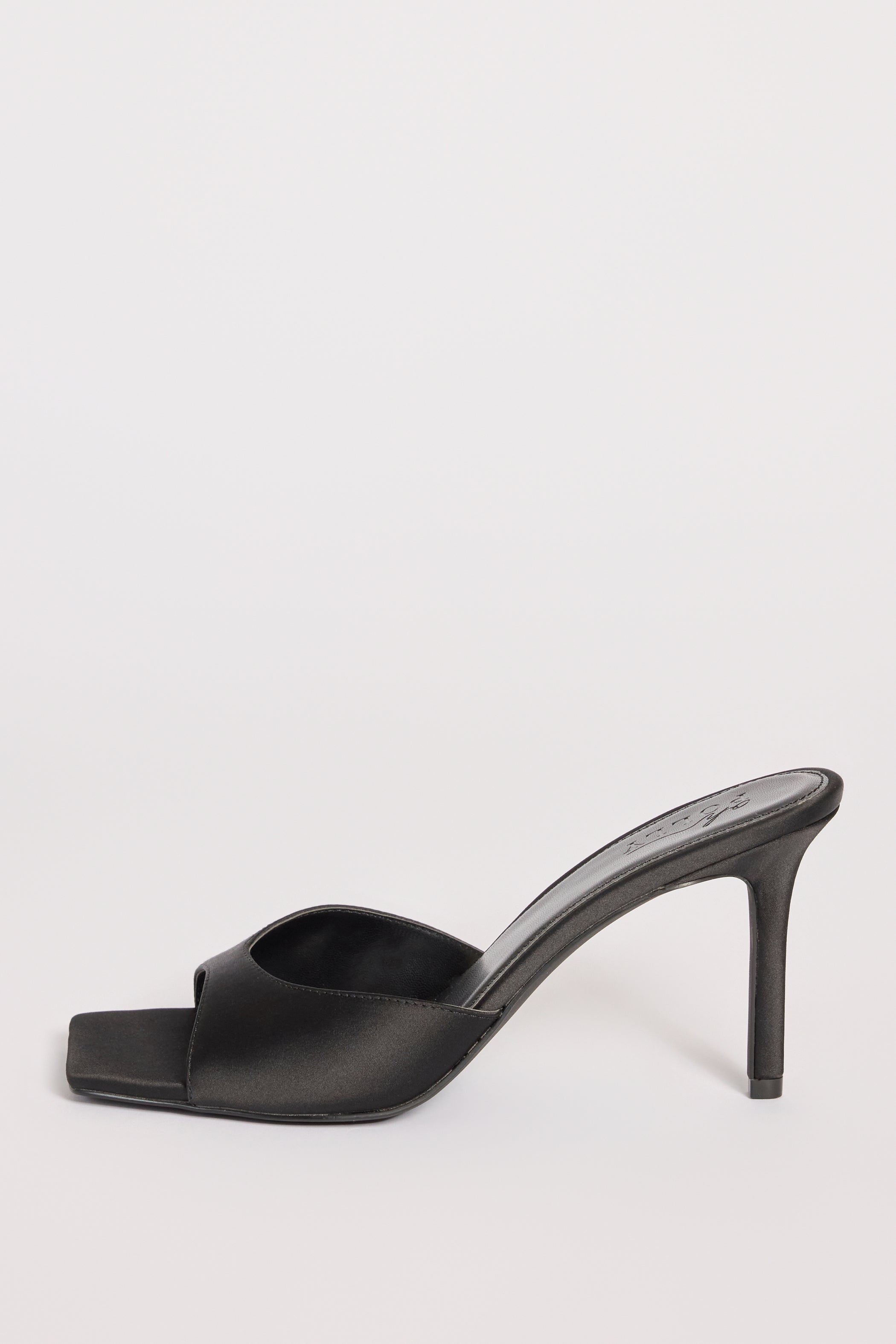 Satin Heeled Mule Sandal in Black